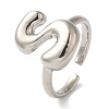 Initials Brass Open Cuff Ring for Women RJEW-N046-02S-P-1
