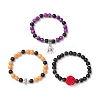 3Pcs Halloween Theme Baking Paint Glass Round Beads Stretch Bracelets for Women BJEW-MZ00186-4