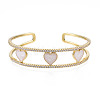 Enamel Heart Open Cuff Bangle with Clear Cubic Zirconia BJEW-N012-024-1