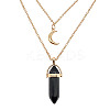 Natural Black Agate Cone Pendant Double Layer Necklace UX9990-19-1