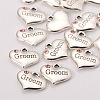 Wedding Theme Antique Silver Tone Tibetan Style Alloy Heart with Groom Rhinestone Charms LS-TIBEP-N005-20B-2