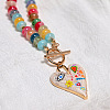 Alloy Enamel Heart Pendant Colorful Glass Rondelle Beaded Necklaces with OT Clasps for Women FS-WG6FAC1-04-1