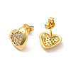 Rack Plating Brass Micro Pave Clear Cubic Zirconia Heart Stud Earrings EJEW-F301-20-3