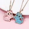 2Pcs Zinc Alloy Enamel Magnetic BFF Cat Shaped Split Pendant Friendship Necklaces for Girls FS-WG880EB-04-1