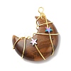 Natural Tiger Eye Copper Wire Wrapped Pendants PALLOY-JF01639-02-1
