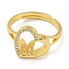 Heart with Letter Rack Plating Brass Micro Pave Cubic Zirconia Adjustable Rings for Women RJEW-I105-06G-M-2