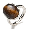 Natural Tiger Eye Oval Adjustable Rings RJEW-K371-07S-16-2