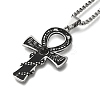201 Stainless Steel Pave Natural Tiger Eye Ankh Cross Pendant Box Chain Necklaces STAS-D196-04P-2