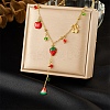 Summer 304 Stainless Steel Enamel & Acrylic Red Strawberry Watermelon Cherry Pendant Y Necklaces for Women NJEW-G180-07G-1