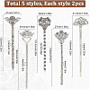 10Pcs 5 Styles Flower Tibetan Style Alloy Bookmarks FIND-SC0009-02-2
