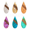12Pcs 6 Colors Transparent Resin & Walnut Wood Big Pendants WOOD-TA0002-48-2