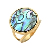 Flat Round 304 Stainless Steel Paua Shell Cuff Rings for Women RJEW-G346-02G-01-4