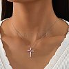 925 Sterling Silver Deep Pink Cubic Zirconia Cross Pendant Necklaces for Women FS-WGC3BD8-01-4