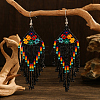 Bohemian Style Handmade Earrings with Glass Beads and Tassels QT0672-2-1