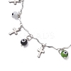 3Pcs 3 Colors Handmade Evil Eye Lampwork & 304 Stainless Steel Cross Tassel Bar Link Chain Anklets for Women AJEW-AN00741-6