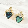 Heart Brass Abalone Shell & Clear Cubic Zirconia Stud Earrings KK-D301-09G-1