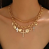 Alloy Crystal Rhinestone and Enamel Cross Heart Multi-Charm Double Layer Necklaces for Women WGEBEB6-01-2