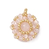 7Pcs 7 Colors Natural Carnelian & Mashan Jade & Amethyst & Tiger Eye & Rose Quartz & Glass Seed Beaded Flat Round Pendants PALLOY-MZ00950-2
