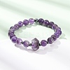 Natural Amethyst Beaded Stretch Bracelet for Women BJEW-A145-01F-2