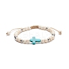 Synthetic Magnesite Braided Bead Bracelet with Synthetic Turquoise(Dyed) Cross BJEW-TA00146-01-1