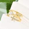 Cross & Triangle Brass Micro Pave Clear Cubic Zirconia Open Cuff Rings for Women RJEW-G343-22G-2