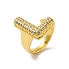 Letter Brass Micro Pave Clear Cubic Zirconia Open Cuff Ring for Women RJEW-N046-03L-G-1