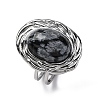 Oval Natural Snowflake Obsidian Finger Rings RJEW-M063-01P-17-4