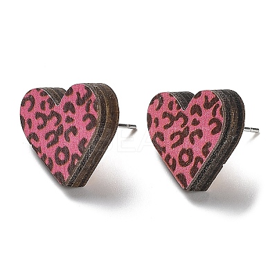 Printing Wood Stud Earrings for Women EJEW-B028-11-1