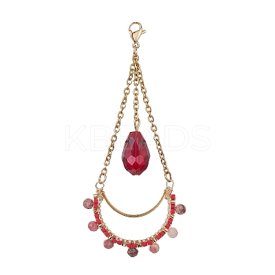 Teardrop Glass Seed & Natural Rhodonite Beads Pendant Decorations HJEW-MZ00024-01-1