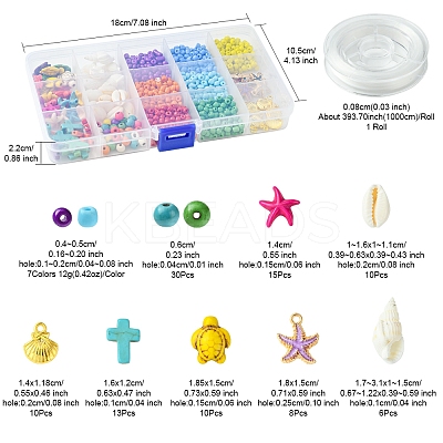 DIY Glass Seed & Synthetic Turquoise & Natural Cowrie Shell Bracelets Making Kits DIY-FS0007-11A-1