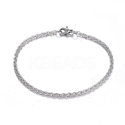 Tarnish Resistant 304 Stainless Steel Rope Chain Bracelets BJEW-K002-08-1