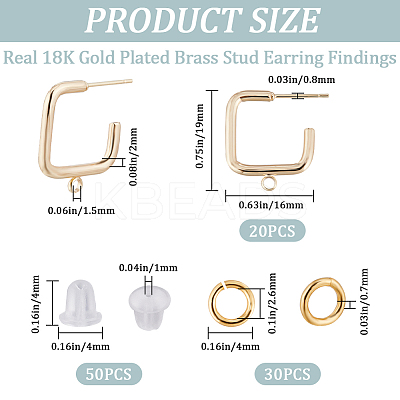 20Pcs Rectangle Brass Stud Earrings Findings DIY-CN0002-92-1