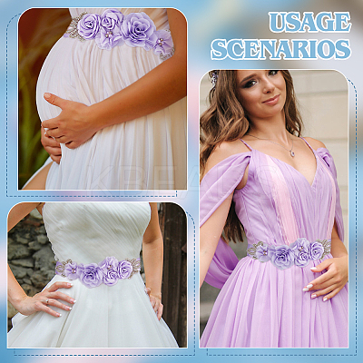 Rhinestone Flower with ABS Imitation Pearl Bridal Belt AJEW-WH0348-119C-1