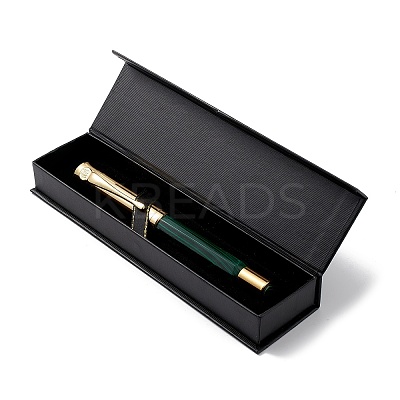 Natural Malachite Brass Pens AJEW-M209-03G-1