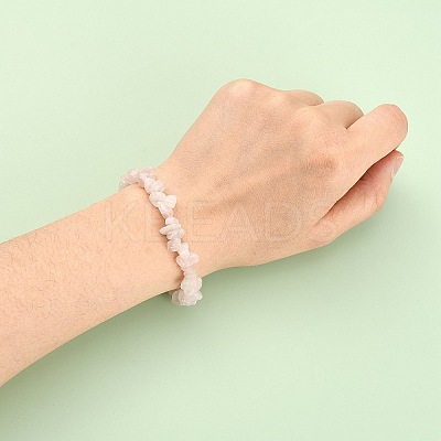 Rose Quartz Chips Stretch Bracelets X-BJEW-JB01308-01-1