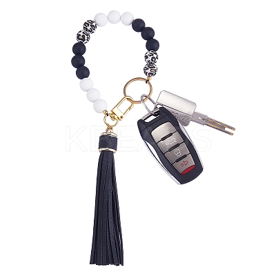 Silicone Round Beaded Keychain with Imitation Leather Tassel KEYC-SW00005-01-1