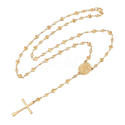 201 Stainless Steel Rosary Bead Necklaces NJEW-B143-07G-1