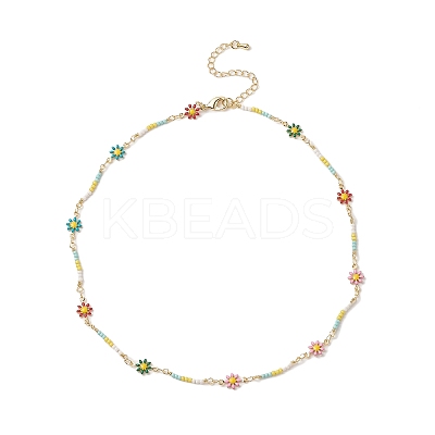 Handmade Brass Flower Link Chain Necklace for Women NJEW-JN04266-1