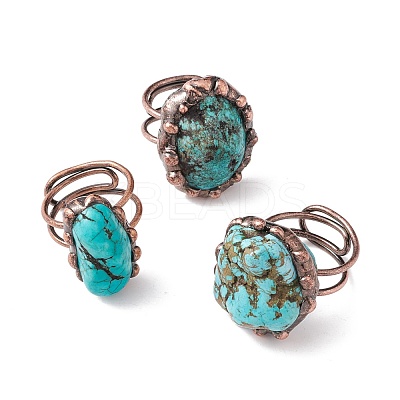Synthetic Turquoise Irregular Nugget Open Cuff Ring RJEW-I082-05R-1