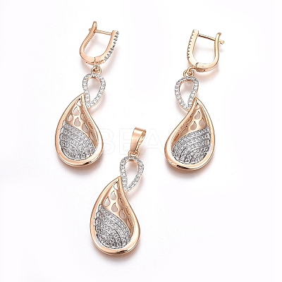 Brass Micro Pave Cubic Zirconia Jewelry Sets SJEW-F189-03KCG-1