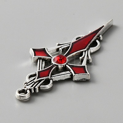Siam Rhinestone Cross Pendant with Red Enamel ENAM-WH0001-06AS-04-1