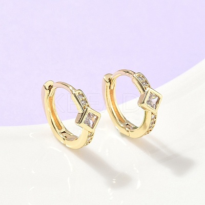 Rhombus Brass Micro Pave Clear Cubic Zirconia Hoop Earrings EJEW-Z102-14G-1