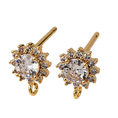 Brass Pave Clear Cubic Zirconia Stud Earring Findings KK-Z121-07G-1