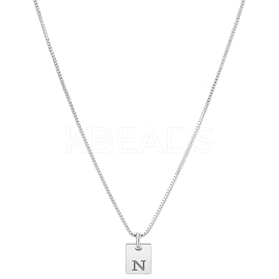 1Pc Stainless Steel Letter Rectangle Pendant Necklaces NJEW-LP0001-34N-P-1