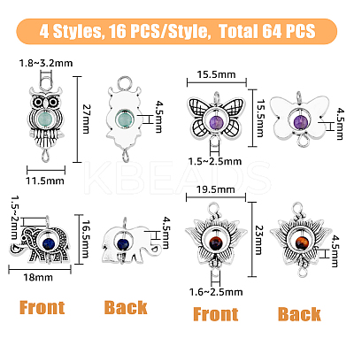 64Pcs 4 Styles Natural Mixed Stone Connector Charms FIND-FH0005-85-1