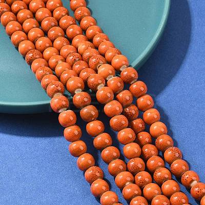 Handmade Fancy Antique Glazed Porcelain Ceramic Round Beads Strands PORC-L019-8mm-03-1