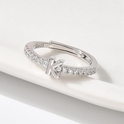 S925 Sterling Silver Adjustable Letter Rings for Women RJEW-M068-01P-K-1