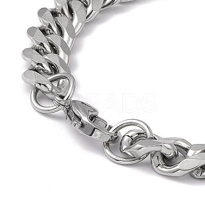 Tarnish Resistant 201 Stainless Steel Curb Chain Bracelet with 304 Stainless Steel Clasps for Men Women BJEW-M235-02C-P-1