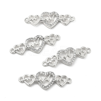 Brass Micro Pave Clear Cubic Zirconia Connector Charms KK-E068-VB383-1