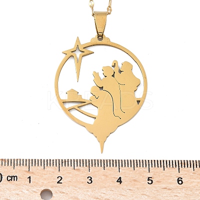 201 Stainless Steel Hollow Star with Prayer Pendant Necklaces for Ramadan & Eid Mubarak NJEW-D318-04G-1